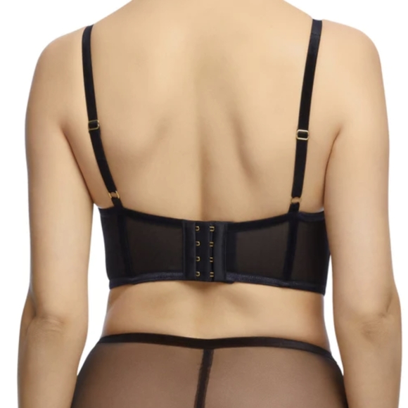 NWT Black DITA VON TEESE Nocturnelle Longline Bra 34dd Sheer Lace Balconette Hot - Picture 2 of 9